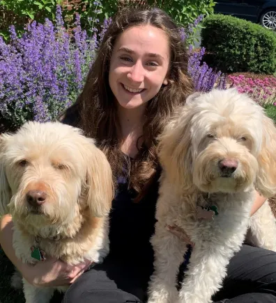 Lindsey with two large dogs